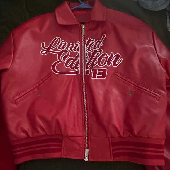 Red Leather Bomber Jacket - Picture 1 of 2